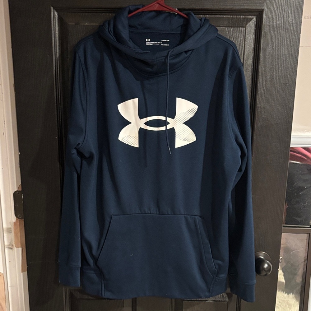 Under Armour Navy Blue Crewneck Hoodie with White Logo